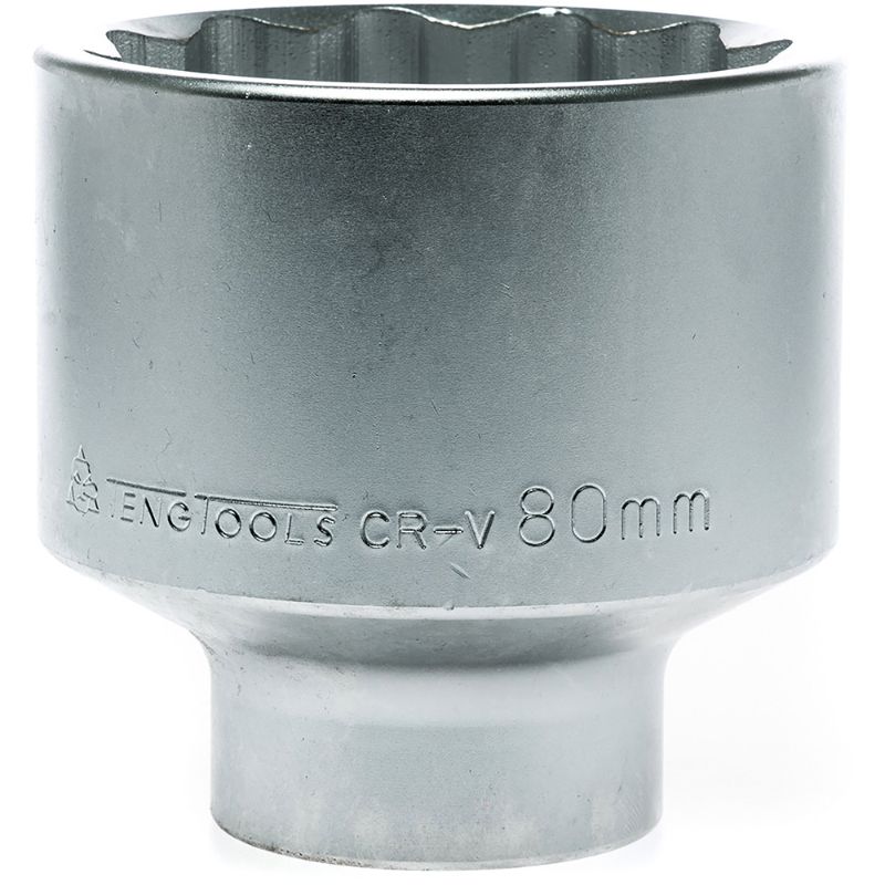 Teng 1in Drive Socket 80mm 12 Point, durable chrome vanadium steel tool for optimal grip and torque in automotive tasks.
