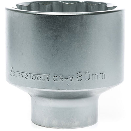 Teng 1in Drive Socket 80mm 12 Point, durable chrome vanadium steel tool for optimal grip and torque in automotive tasks.