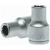 Teng 1/2in drive socket, 3/8in size, 12-point design for better grip, polished chrome finish, durable and versatile tool.