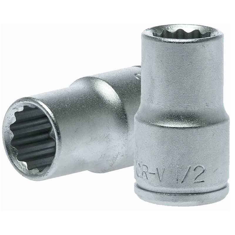 Teng 1/2in drive socket, 12-point design for a secure fit, made of chrome vanadium steel for durability and corrosion resistance.