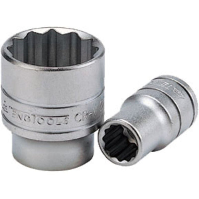 Teng 1/2in drive socket 11/16in 12-point, made of chrome vanadium steel for durability and improved grip on fasteners.