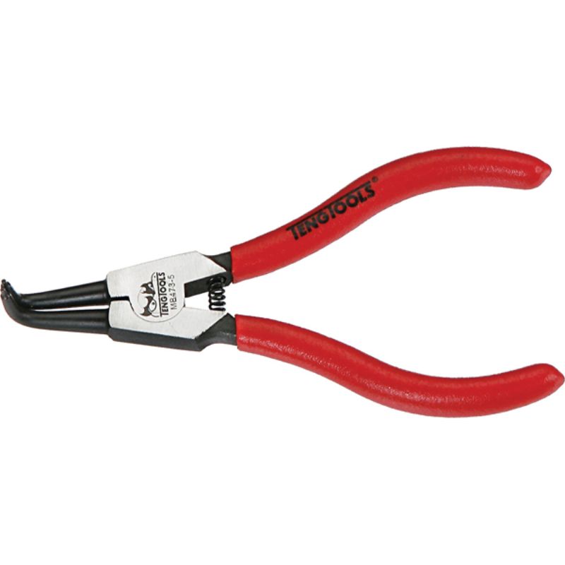 Teng MB 5in bent plier with vinyl grip, designed for outer snap rings, featuring a polished head and return spring mechanism.