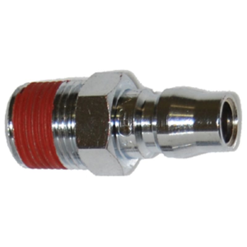 THB 30PM 3/8in Plug Male Coupler made of chrome-plated steel, features a one-way shut-off valve for air tool connections.