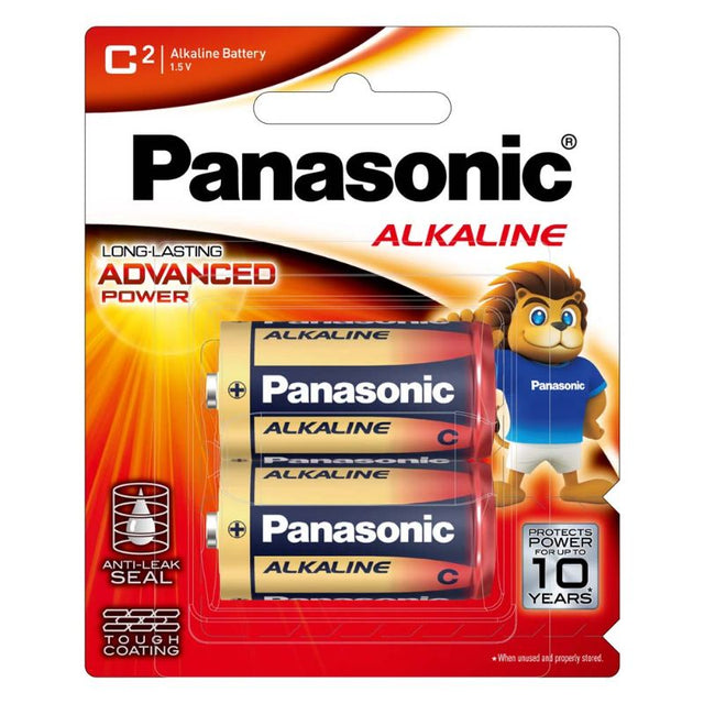 Panasonic C Battery Alkaline (2pk), 1.5V, long-lasting power for devices like TVs, toys, and flashlights; mercury-free.