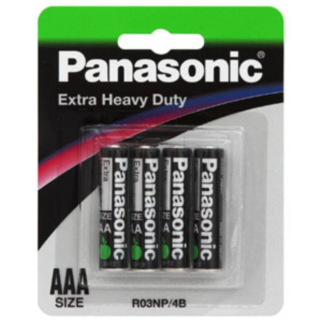 Panasonic Extra Heavy Duty AAA Batteries (4pk) provide long-lasting power for toys, remotes, and flashlights.