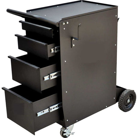 ProEquip 4-Drawer Welder's Cabinet with secure cylinder rack, smooth-gliding drawers, and practical cable wraps for organized storage.