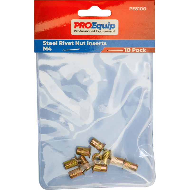 M4 steel rivet nut inserts - 10 pack for durable fastening in thin materials, ideal for DIY and professional use.