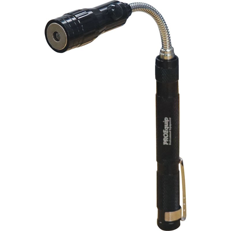 ProEquip Magnetic Flexi-Shaft Pick-Up Tool with LED light, flexible neck, powerful magnet, and durable aluminum body.