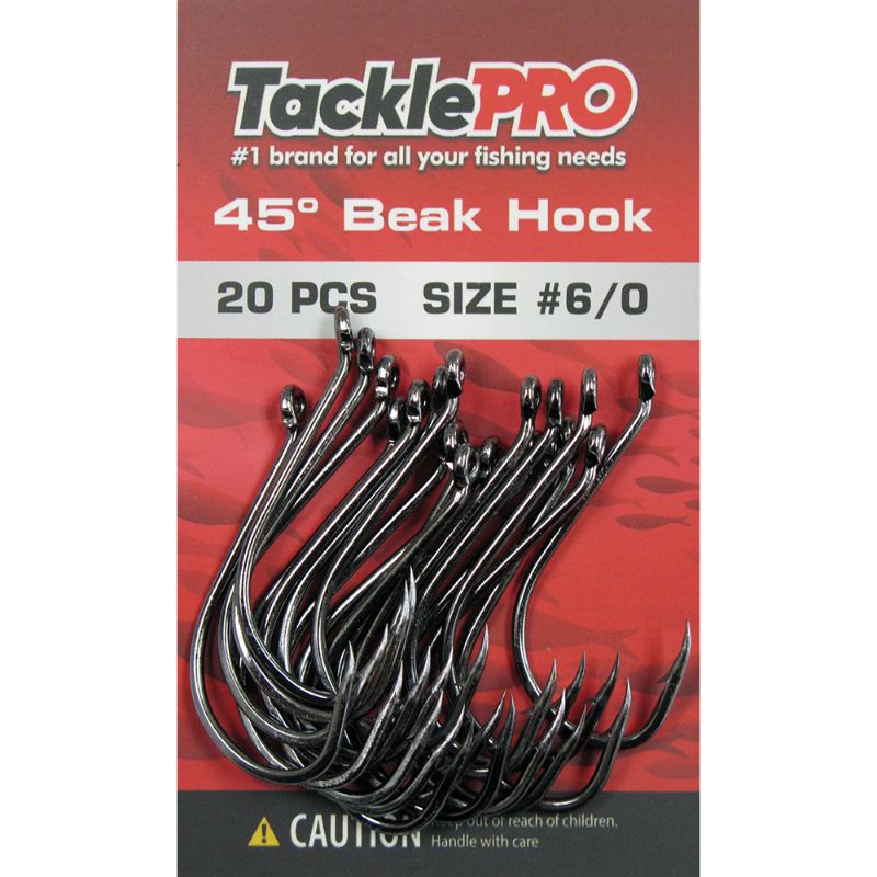 TacklePro 45° Beak Hook #6/0, 20 durable, corrosion-resistant hooks for reliable fishing performance in freshwater and saltwater.