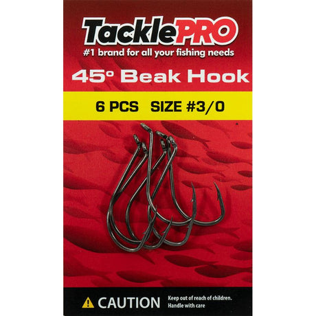 TacklePro 45deg. Beak Hook #3/0 - 6 premium fishing hooks designed for precision and durability, ideal for various fishing conditions.