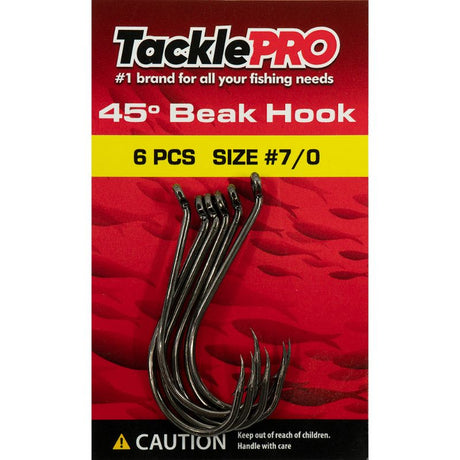 TacklePro 45deg. Beak Hook #7/0 set of 6, featuring strong high-carbon steel and sharp points for successful fishing trips.