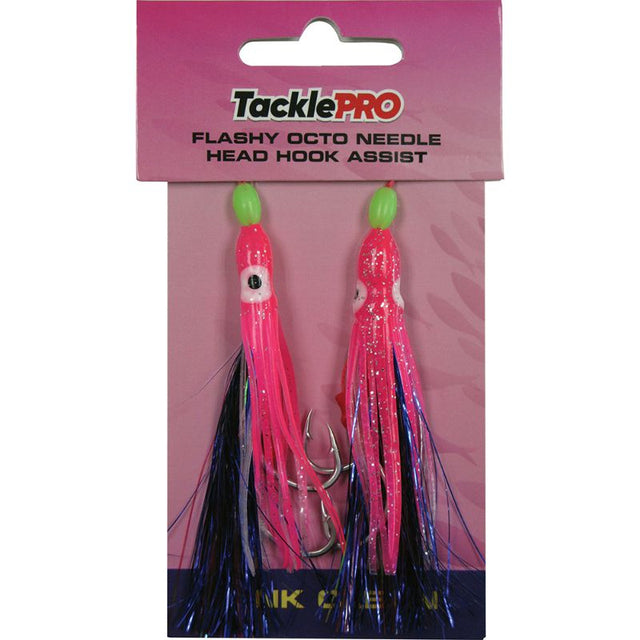 TacklePro Flashy Octopus Assist Hook in pink, 2-piece set, designed for Inchiku lures and attracting game fish.