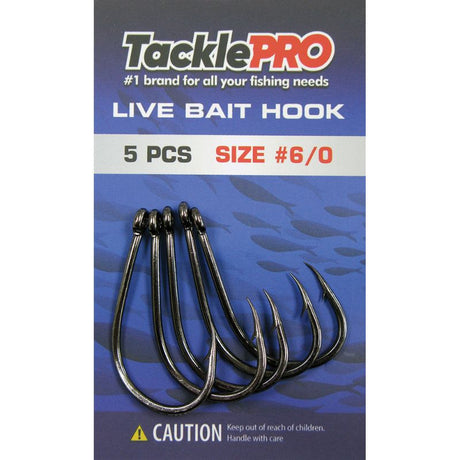 TacklePro Live Bait Hook #6/0 in a 5pc pack, ideal for live bait fishing targeting trout and snapper with durability and finesse.