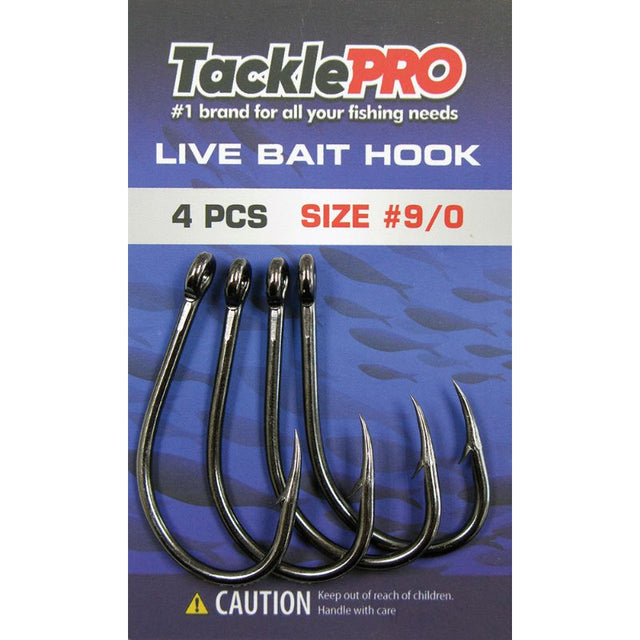 TacklePro Live Bait Hook #9/0, 4pc pack; premium, corrosion-resistant hooks designed for targeting trophy fish.