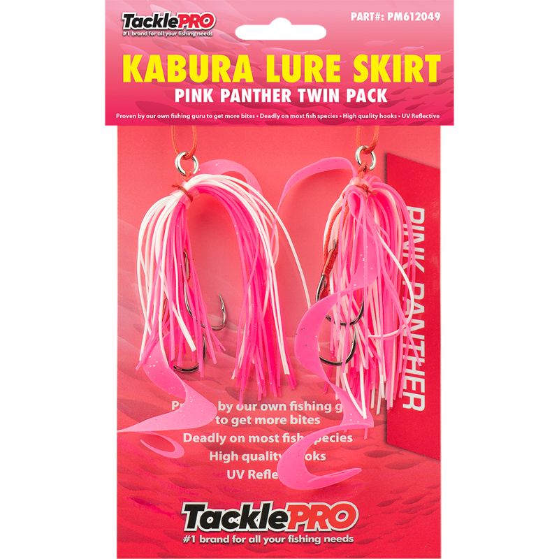 TacklePro Pink Panther Kabura Lure Skirt twin pack, designed for enhanced fish attraction with durable octopus hookup design.