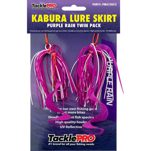 TacklePro Kabura Lure Skirt twin pack in vibrant Purple Rain, designed for durability and effective fish targeting.