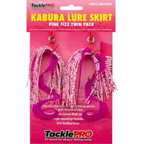 Twin pack of TacklePro Kabura Lure Skirts in vibrant Pink Fizz, designed to attract various fish species for successful fishing.