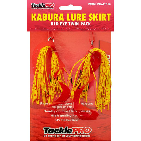 TacklePro Kabura Lure Skirt Twin Pack featuring eye-catching red eyes, ideal for freshwater and saltwater fishing.