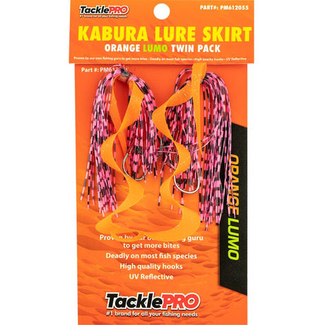 Bright orange and lumo twin pack of TacklePro Kabura lures, designed to attract snapper and kingfish for effective fishing.