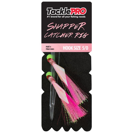 Vibrant pink TacklePro Snapper Catcher with a 5/0 hook, designed for effective snapper fishing and 40lb trace capacity.