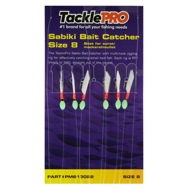 TacklePro Sabiki Bait Catcher Size 8, featuring multi-hook rigs for catching sprat, mackerel, and mullet efficiently.