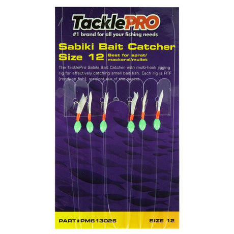 TacklePro Sabiki Bait Catcher Size 12 - multi-hook rig designed for catching sprat, mackerel, and mullet efficiently.