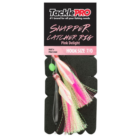 Vibrant pink TacklePro Snapper Catcher 7/0 fishing rig, designed for successful snapper fishing with a 40lb trace capacity.