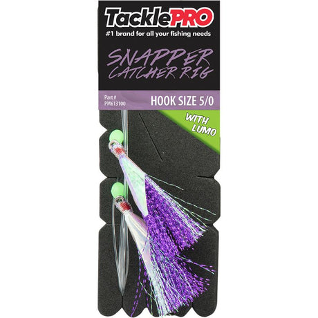 TacklePro Snapper Catcher rig in purple and luminous design, features a 5/0 hook and 40lb trace capacity for effective fishing.