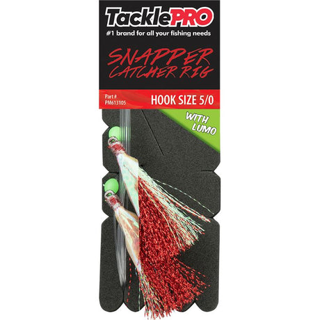 TacklePro Snapper Catcher rig featuring red color, 20% luminous accents, and 5/0 hook size for targeting snapper effectively.