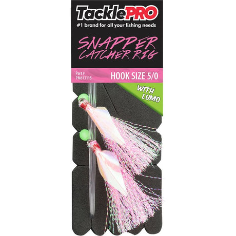 Vibrant pink and luminous 5/0 rig for snapper fishing, designed for durability and visibility in saltwater.