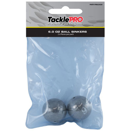 TacklePro Ball Sinker set of 2, 6.0oz each, designed for precise sinking and durability for freshwater and saltwater fishing.