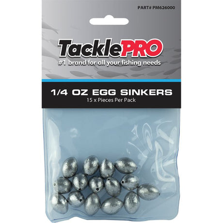 TacklePro Egg Sinker 1/4oz pack of 15 for optimal casting, stability, and versatility in freshwater and saltwater fishing.