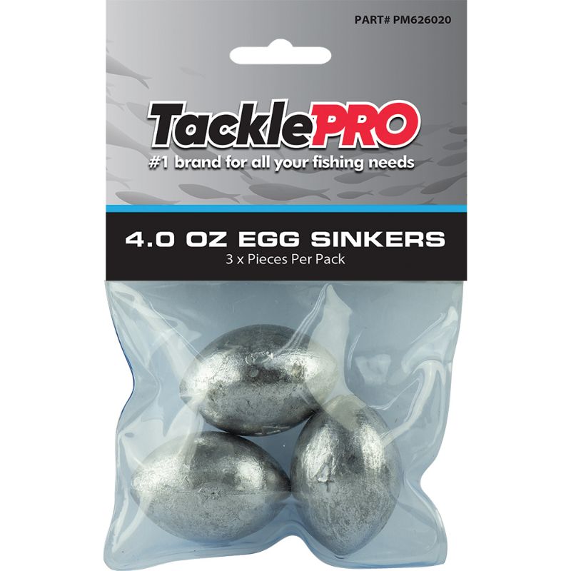 TacklePro Egg Sinker 4.0oz pack of 3 for stable, snag-resistant fishing in lakes and rivers.