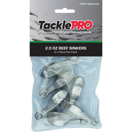 TacklePro Reef Sinker 2.0oz - 6pc Pack, high-quality lead sinkers for effective reef fishing performance.