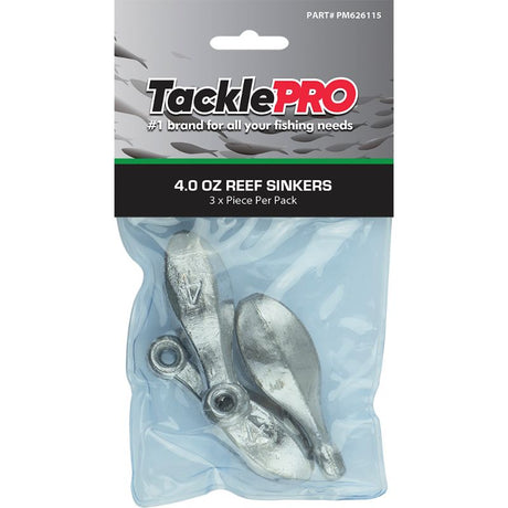 TacklePro Reef Sinker 4.0oz pack of 3, ideal for deep-sea fishing, designed for optimal performance and quick depth access.