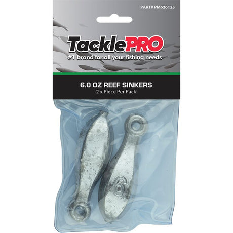 TacklePro Reef Sinker 6.0oz - 2pc Pack for deep-water fishing, durable and corrosion-resistant for reliable bait placement.