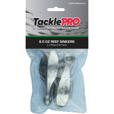 TacklePro Reef Sinker 8oz pack of 2, ideal for deep-sea fishing and minimizing snags, crafted for durability and easy casting.