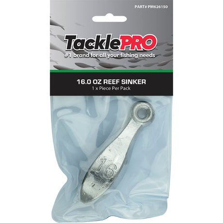 TacklePro Reef Sinker 16oz designed for deep-sea fishing, offering stability and quick sinking for effective bait placement.