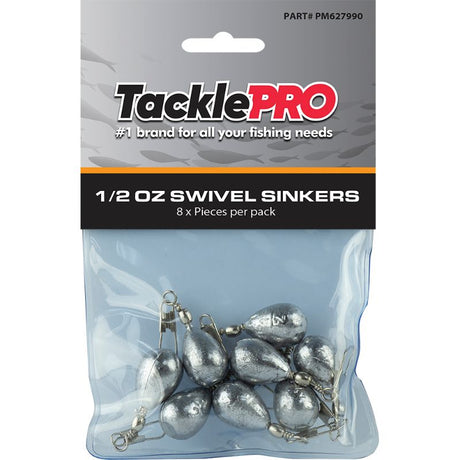 TacklePro Swivel Sinker 1/2oz - 8pc: durable, rust-resistant sinkers with swivel feature for tangle-free fishing.