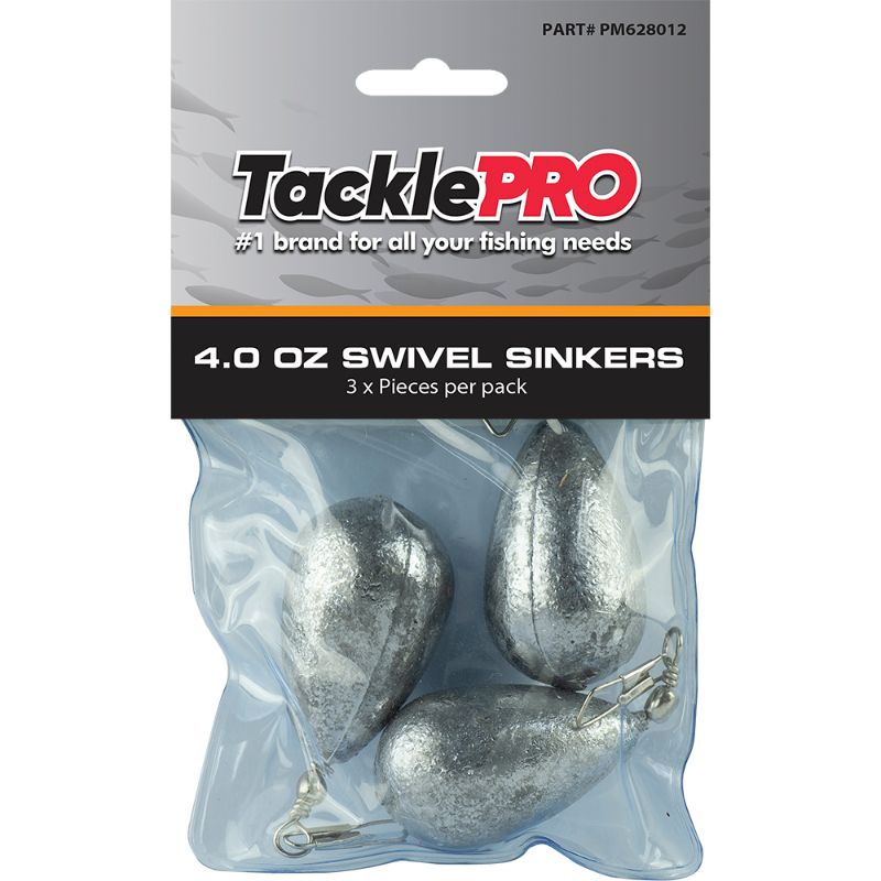 TacklePro Swivel Sinker 4.0oz pack of 3 for stable underwater performance and smooth casting, ideal for all fishing environments.