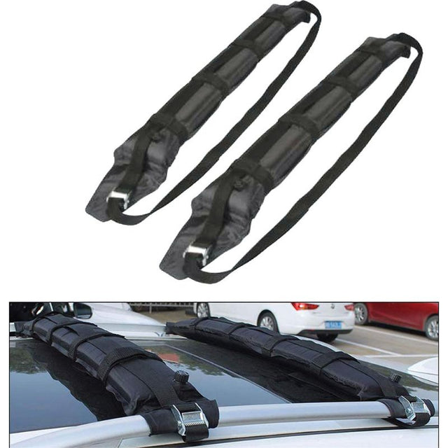 Self-inflating roof rack pads for transporting kayaks and gear, designed for quick setup and secure transport up to 80kg.