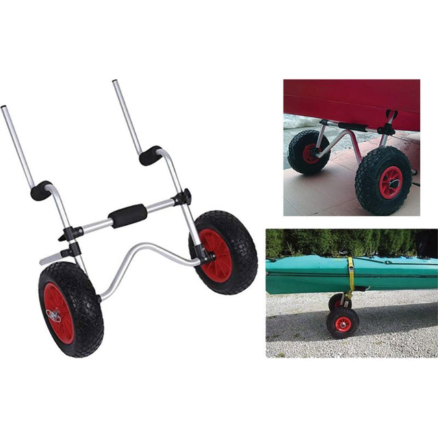 ProMarine Aluminium Sit-On-Top Kayak Cart for easy kayaking transport, featuring foam bumpers and 75kg load capacity.