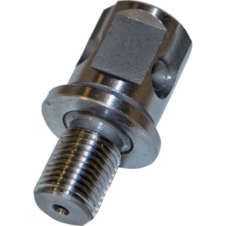 Drill chuck adaptor connecting 19mm universal shank bits to 1/2-20 threaded chucks, ideal for woodworking and metalworking.