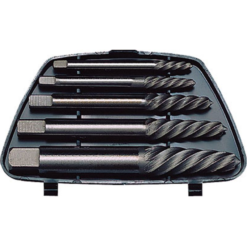 Teng 5pc Screw Extractor Set with round shank for easy removal of broken screws, includes five durable extractors in a case.