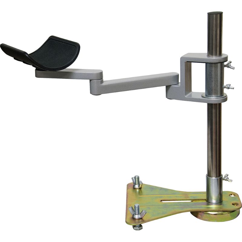 Fully articulated arm rest for welders, featuring adjustable height, 360° rotating cup, and magnetic anti-tipping base.