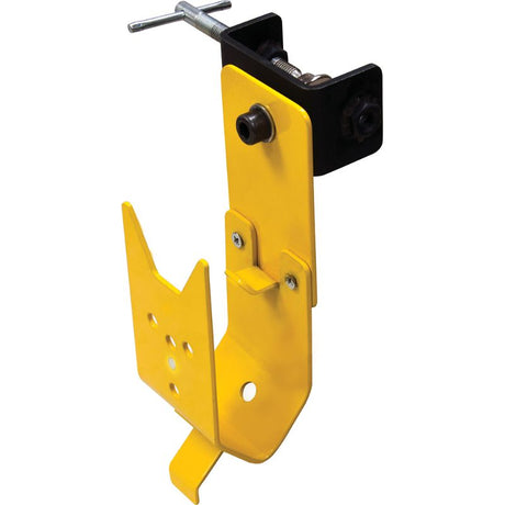 Stronghand C-Clamp Base Grinder Holder with Adaptor Plate, ideal for organized tool storage and easy access in workshops or garages.