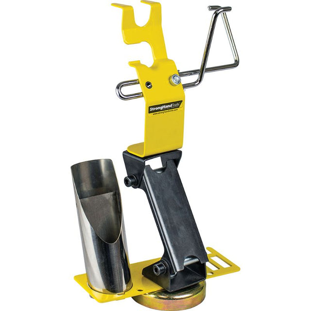 Adjustable height TIG gun rest with cable hanger for organized welding, preventing damage and reducing wrist fatigue.