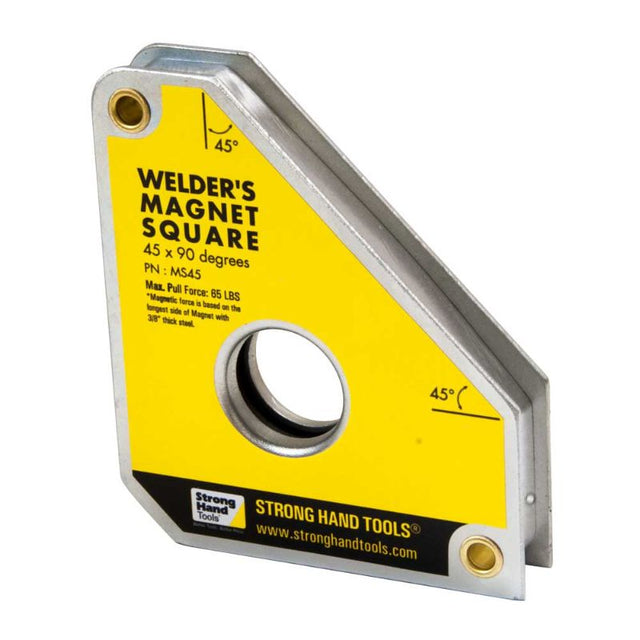 Stronghand Magnet Square 10 KG featuring multi-angle holding at 45° and 90°, ideal for precision welding and soldering tasks.