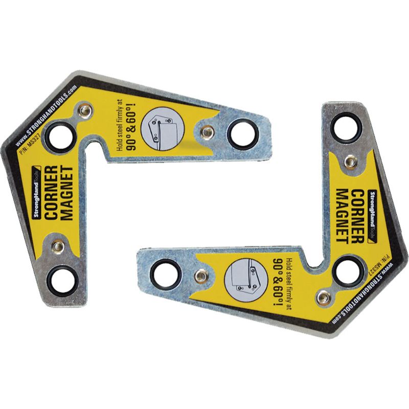 Stronghand Corner Magnet Twin Pack for precise 90-degree corners, featuring 14 kg pull force and 83 x 95 x 16 mm dimensions.