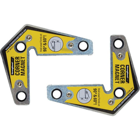 Stronghand Corner Magnet Twin Pack for precise 90-degree corners, featuring 14 kg pull force and 83 x 95 x 16 mm dimensions.